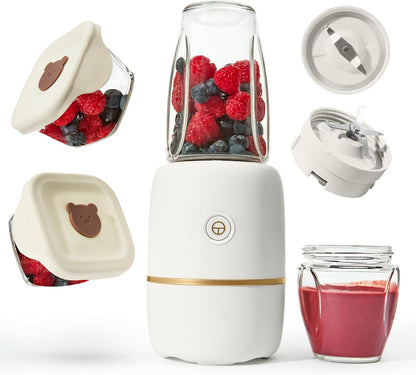 Bubble Blender, Baby Food Maker & Puree Blender with 2 Borosilicate Glass Cups, Compact Baby Bullet for Smoothies, Hands-Free One-Touch, 200W Motor, Rose
