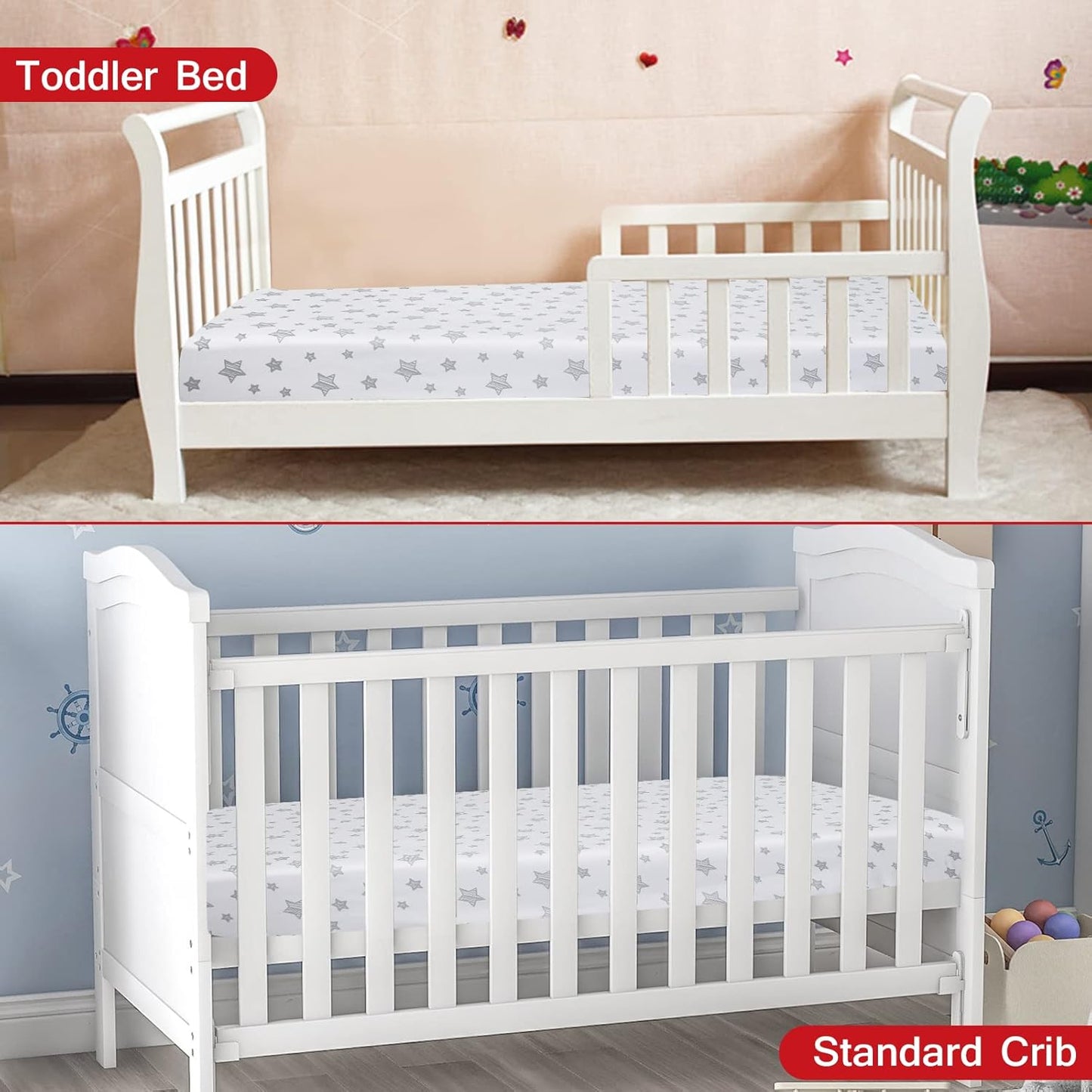 Pack and Play Sheets, 2 Pack Mini Crib Sheets, Stretchy Playard Fitted Sheet, Compatible with Graco Pack n Play, Soft and Breathable Material, Planet & Flower