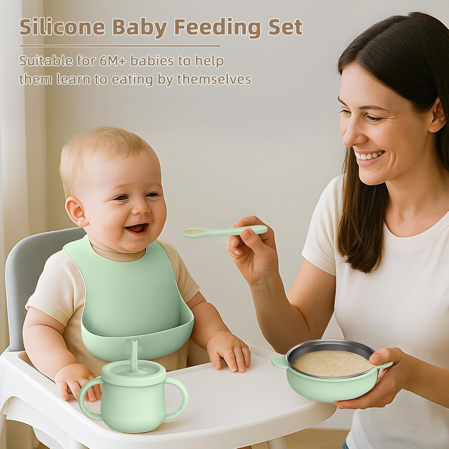 16 Pack Silicone Baby Feeding Set, BPA-Free Baby LED Weaning Supplies, Include Suction Plates, Baby Bowls, Silicone Fork & Spoon, and More, First Stage Baby Food Eating Utensils - 6+ Months(Blue, 16)