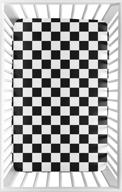 Sweet Jojo Designs 2-Piece Baby Bassinet Sheets Set (Black/White Gingham Checkered Plaid) for Boy/Girl, Infant Newborn Nursery, Oval, Rectangle & Hourglass Mattress (Solid Onyx & Classic Checkerboard)