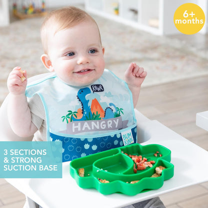 Bumkins Disney Toddler and Baby Suction Plate, Silicone Grip Dish, Baby Led Weaning, Kids Feeding Supplies, Non Skid Sticky Bottom, Platinum Silicone, for Children Ages 6 Months Up, Toy Story Alien