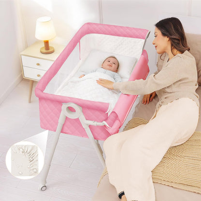 Baby Bassinet Bedside Sleeper - Upgrade Safety Bassinets with Crib Sheet, Easy to Move, 4 Adjustable Height Bedside Bassinet for Infant Newborn, Cream | More Safer, Easy Move, Storage Bag, Waterproof Sheet, Storage Bag, Easy to Install