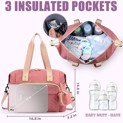 Tuwubi Diaper Bag Tote,Baby Diaper Bag with Pacifier Case Large Travel Diaper Tote Caddy for Mom and Dad Multifunction Large Baby Bag - Pink