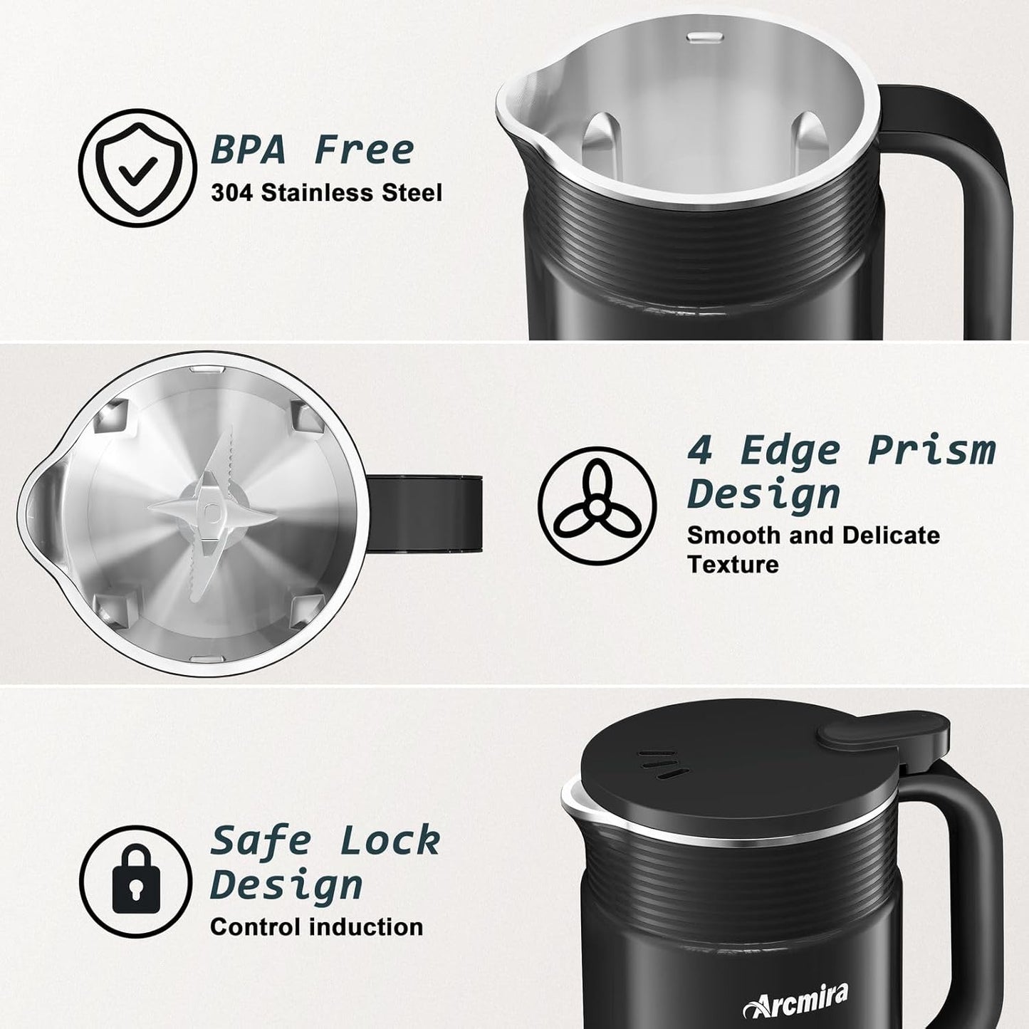 Arcmira 𝟲 𝗶𝗻 𝟭 Nut Milk Maker, 20 oz(600ml) Homemade Almond, Oat, Soy, Coconut, Plant Based and Non Dairy Beverages, Milk Blender Machine with Delay Start, Keep Warm, Boil Water, Self Cleaning