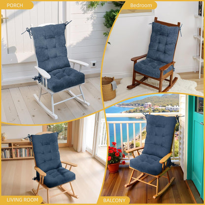 Millsilo Rocking Chair Cushions 3-Piece Set with Neck Pillow, Indoor Rocker Comfortable Tufted Non-Slip Pads with Ties, High-Density Foam Cushion for Adirondack Glider Chair, Orange, 52 x 19 x 4 Inch