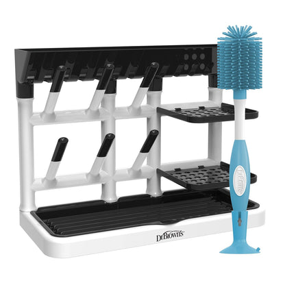 Dr. Brown's Baby Bottle Drying Tower, Stand-Up Drying Rack with Soft Touch No Scratch Baby Bottle Cleaning Brush, Blue