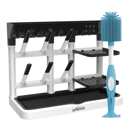 Dr. Brown's Baby Bottle Drying Tower, Stand-Up Drying Rack with Soft Touch No Scratch Baby Bottle Cleaning Brush, Blue
