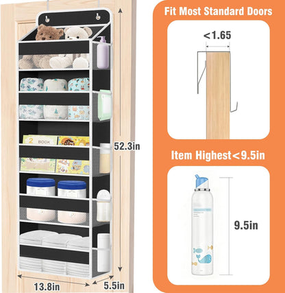 WISELIFE Over The Door Organizer Storage 4 Shelves Large Capacity Hanging Bedroom Storage Solution with 6 Side Pockets for Dorm Bathroom Pantry Nursery and Baby Essentials Holds up to 40 Lbs (Black)