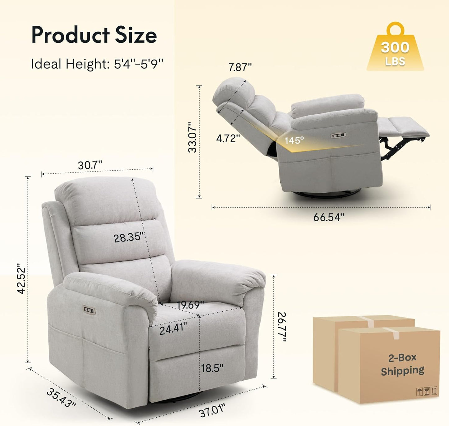 FLEXISPOT Souffle Swivel Rocker Recliner Chair for Adults, Nursery Rocking Glider Chair with Massage & Heat, FSC Wood Frame, Manual Recliner for Living Room, Nursery & Relaxation, Light Grey