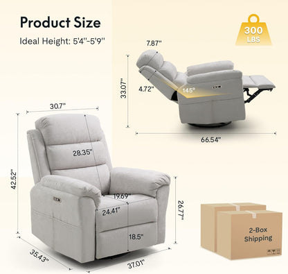 FLEXISPOT Souffle Swivel Rocker Recliner Chair for Adults, Nursery Rocking Glider Chair with Massage & Heat, FSC Wood Frame, Manual Recliner for Living Room, Nursery & Relaxation, Light Grey