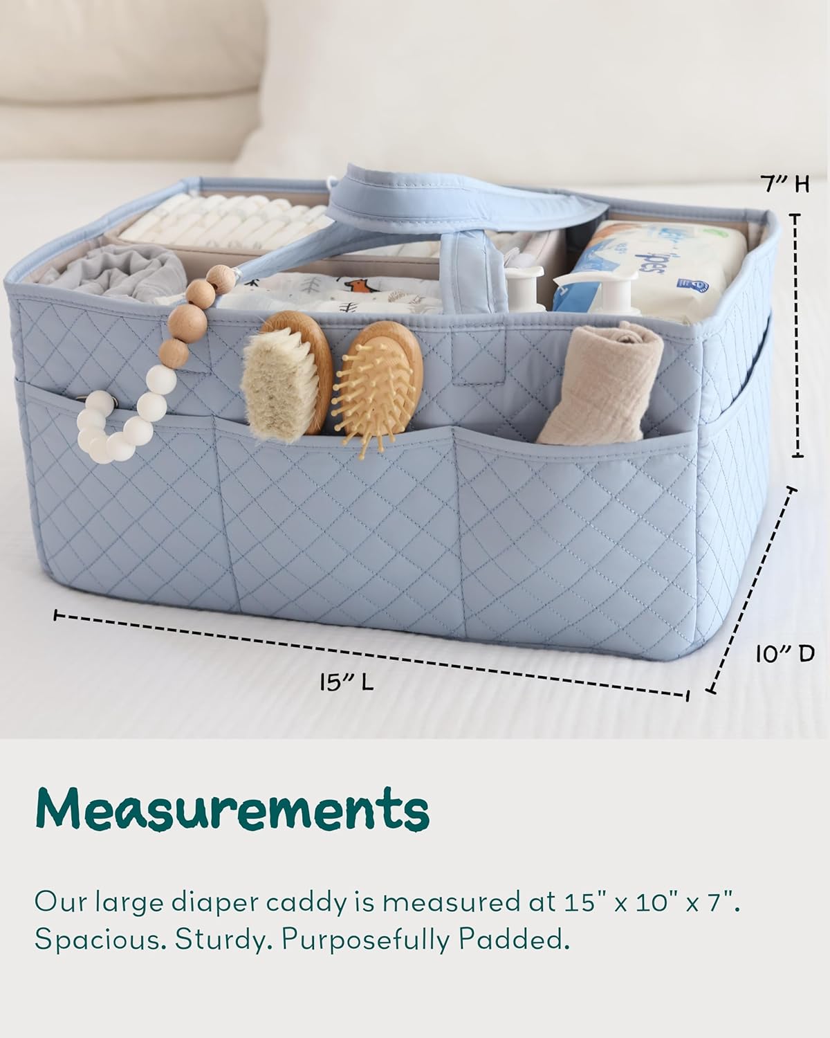 Lily Miles Baby Diaper Caddy Organizer, Quilted Nursery Storage Basket for Newborn Essentials and Diaper Changing Station, Gift for Baby Shower and Registry Must-Have (Willow Green)