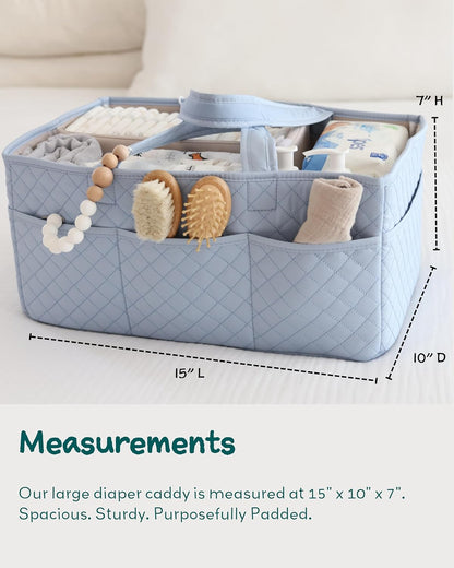 Lily Miles Baby Diaper Caddy Organizer, Quilted Nursery Storage Basket for Newborn Essentials and Diaper Changing Station, Gift for Baby Shower and Registry Must-Have (Willow Green)