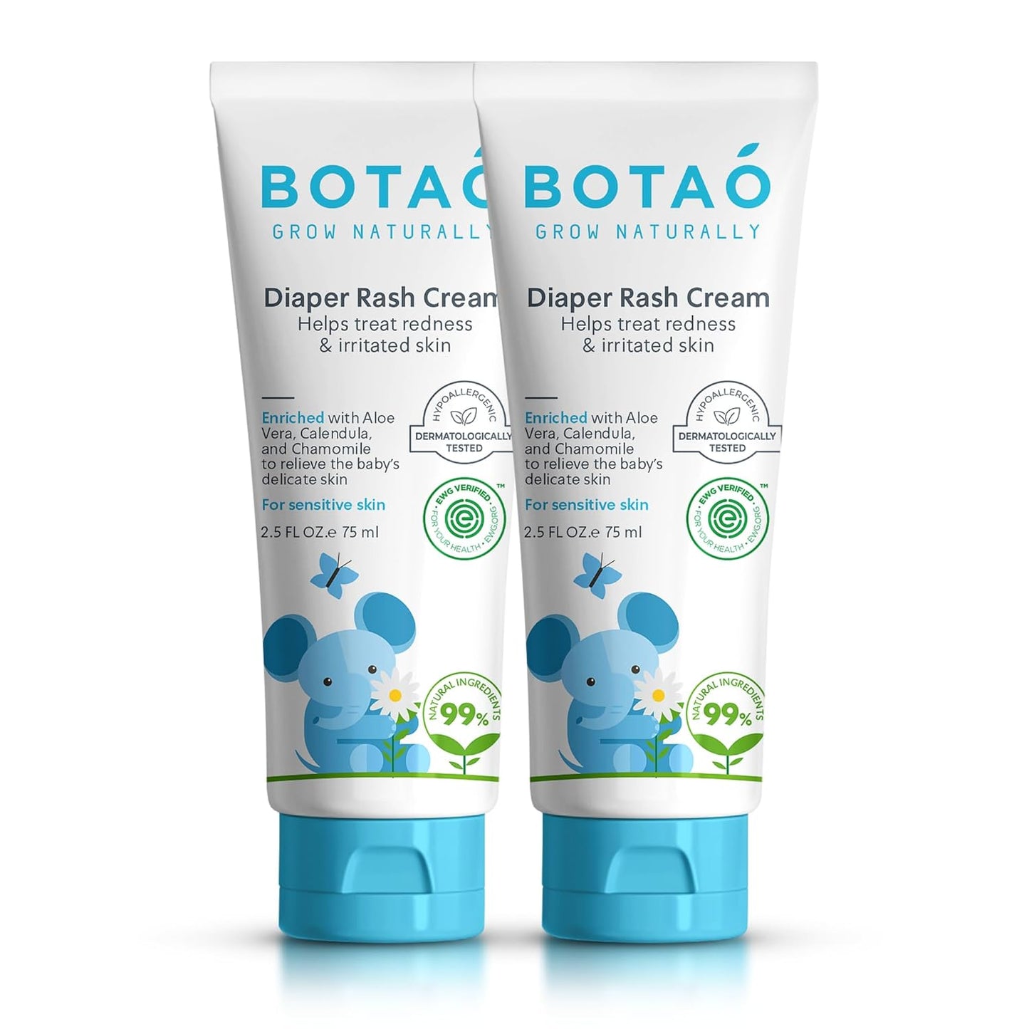BOTAO Baby's Natural Diaper Cream | Organic Diaper Cream EWG Verified | Naturally Soothes Baby Rashes | Baby zinc Ointment Natural | For Sensitive Skin with Aloe Vera & Calendula, 2.5Oz
