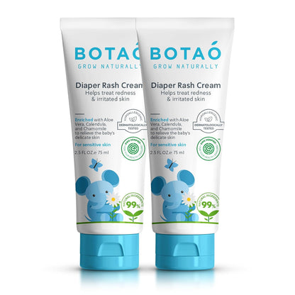 BOTAO Baby's Natural Diaper Cream | Organic Diaper Cream EWG Verified | Naturally Soothes Baby Rashes | Baby zinc Ointment Natural | For Sensitive Skin with Aloe Vera & Calendula, 2.5Oz