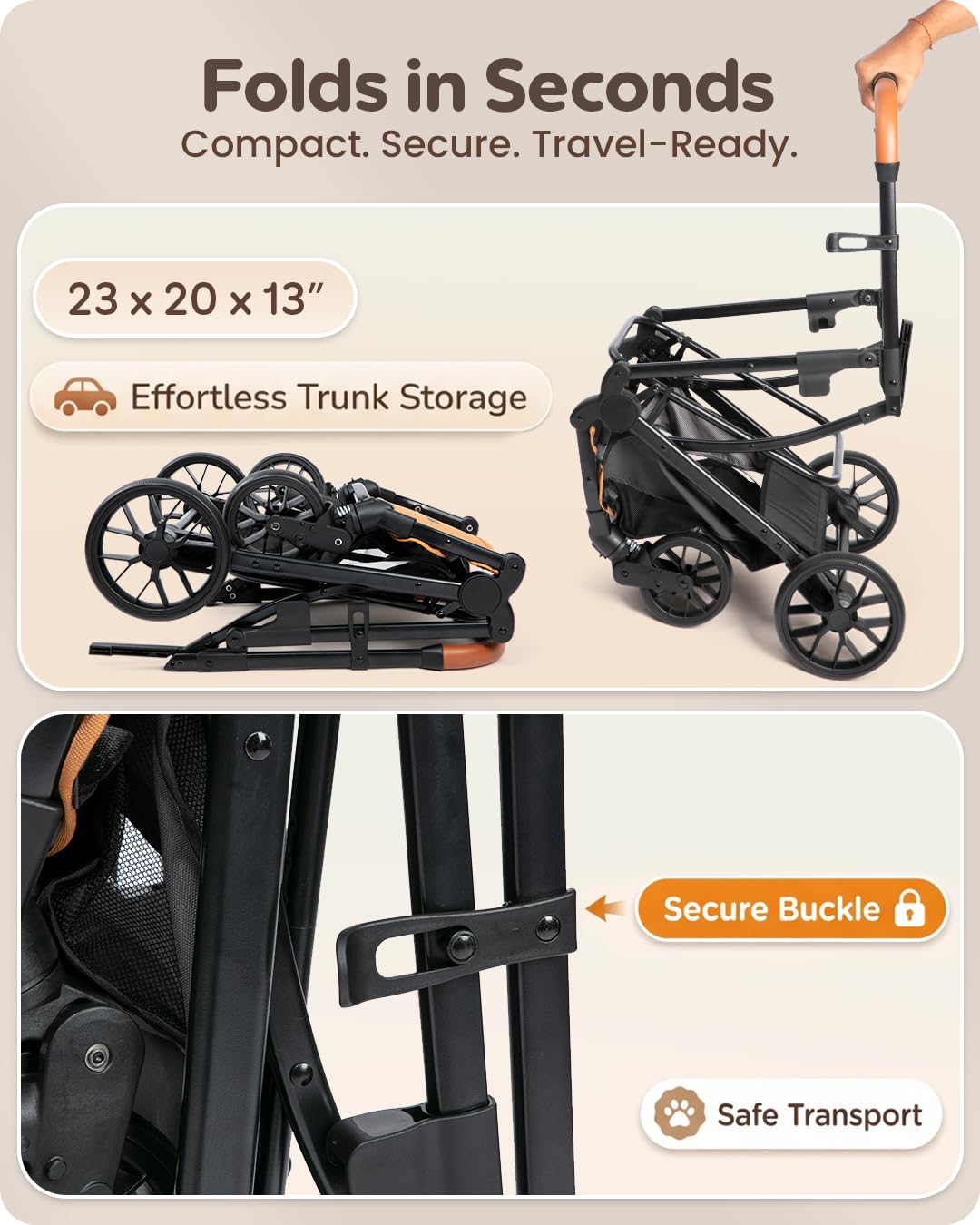 Pet Stroller with Detachable Carrier for Small, Medium Dogs & Cats, Lightweight Foldable Design, Travel-Ready, Compact Storage (Cloud Gray)