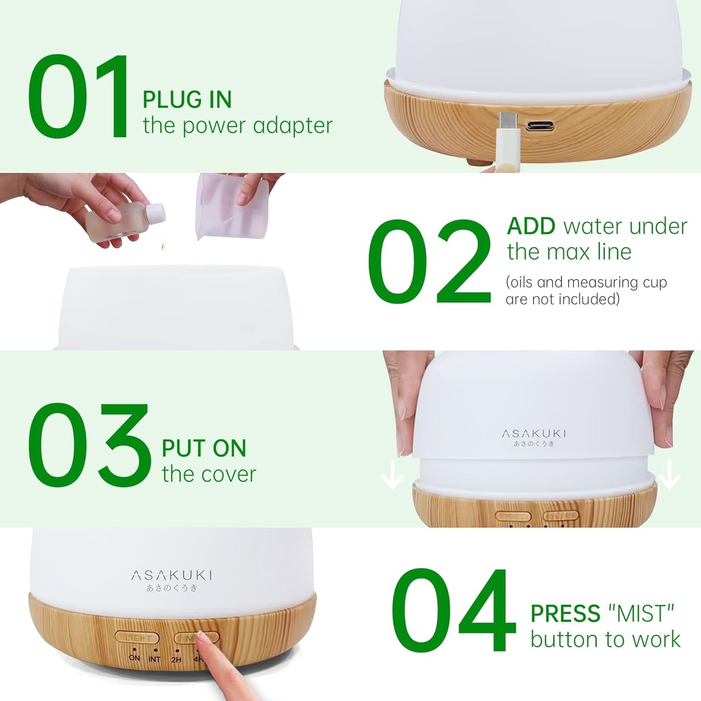 ASAKUKI Essential Oil Diffuser for Home, 500ML Aromatherapy Diffuser Humidifier with Remote Control, 7 Color LED Lights, Quiet Cool Mist Diffuser for Bedroom, Office, Gift for Mom (Yellow)