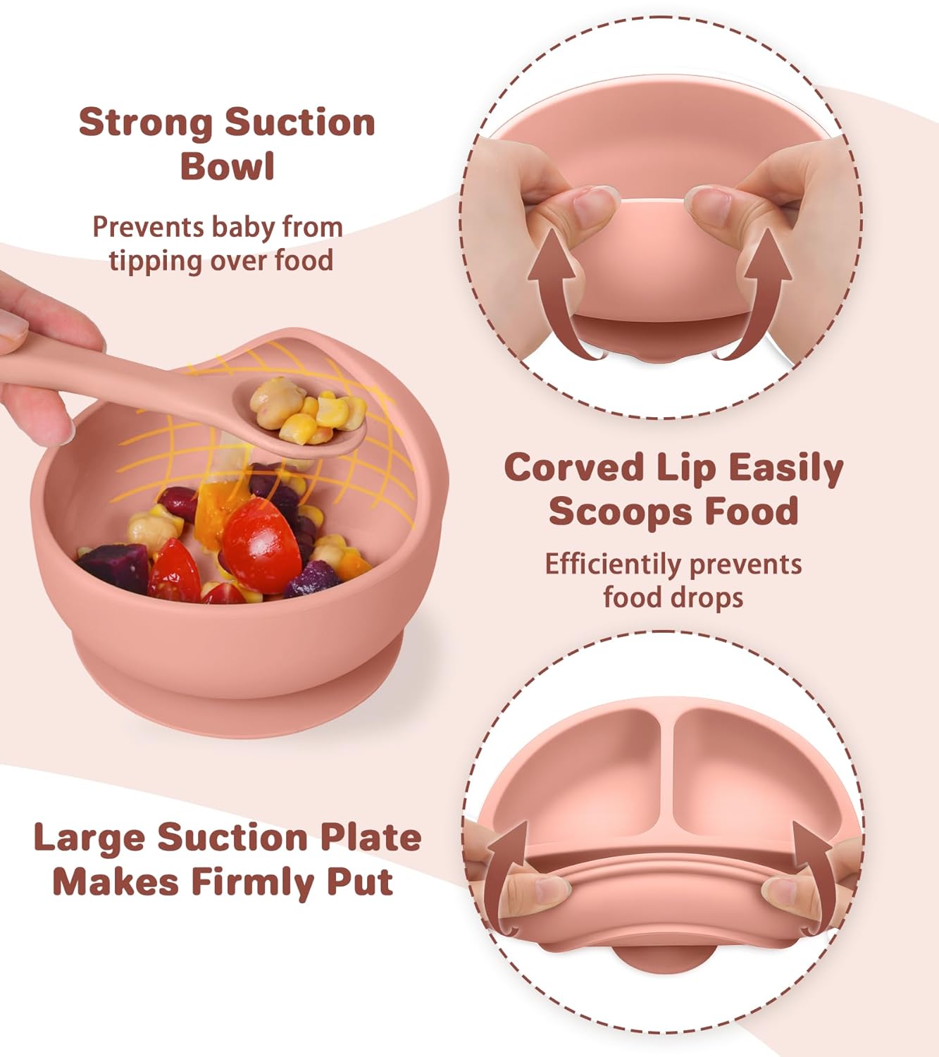 Silicone Baby Feeding Set, 10 Pcs Baby Led Weaning Supplies Baby Eating Essentials Set with Suction Bowl Divided Plate Adjustable Bib Soft Spoon Fork Cup with Lid Drinking Cup, Travel Bag (Blue)