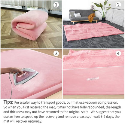 Baby Play Mat for Floor,1.3" Thick Memory Foam Tummy Time Mat for Toddlers,Infants,Kids,Soft Coral Velvet,Extra Large Non Slip for Crawling,Yoga,Tatami Style for Living Room(Pink)