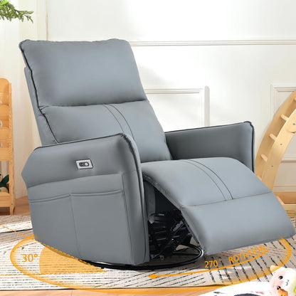 Power Swivel Rocker Recliner Chair for Nursery, Upholstered Snowflake Velvet 270°Swivel Glider Rocker Chair with USB Ports, Small Power Recliners for Small Spaces Living Room