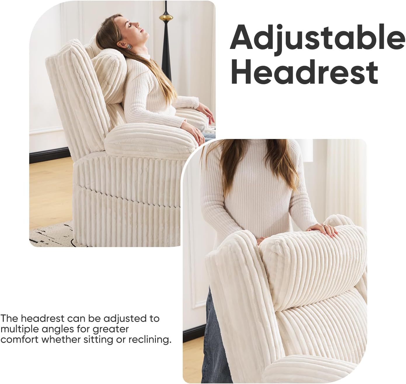 Oversized Power Recliner Chair with Massage and Heat, Swivel Rocker Recliner Chair for Adults with Arm Storage, Nursery Glider Recliner with Adjustable Headrest and Phone Stand, Side Pockets, Beige