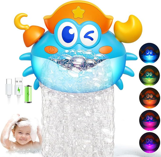 Bath Toys,Rechargeable Crab Baby Bath Toys Light Up Bath Bubble Machine with Colourful RGB Light Great Birthday Gift for Boys and Girls Toddler Toy for Kids Ages 1-3 4-8