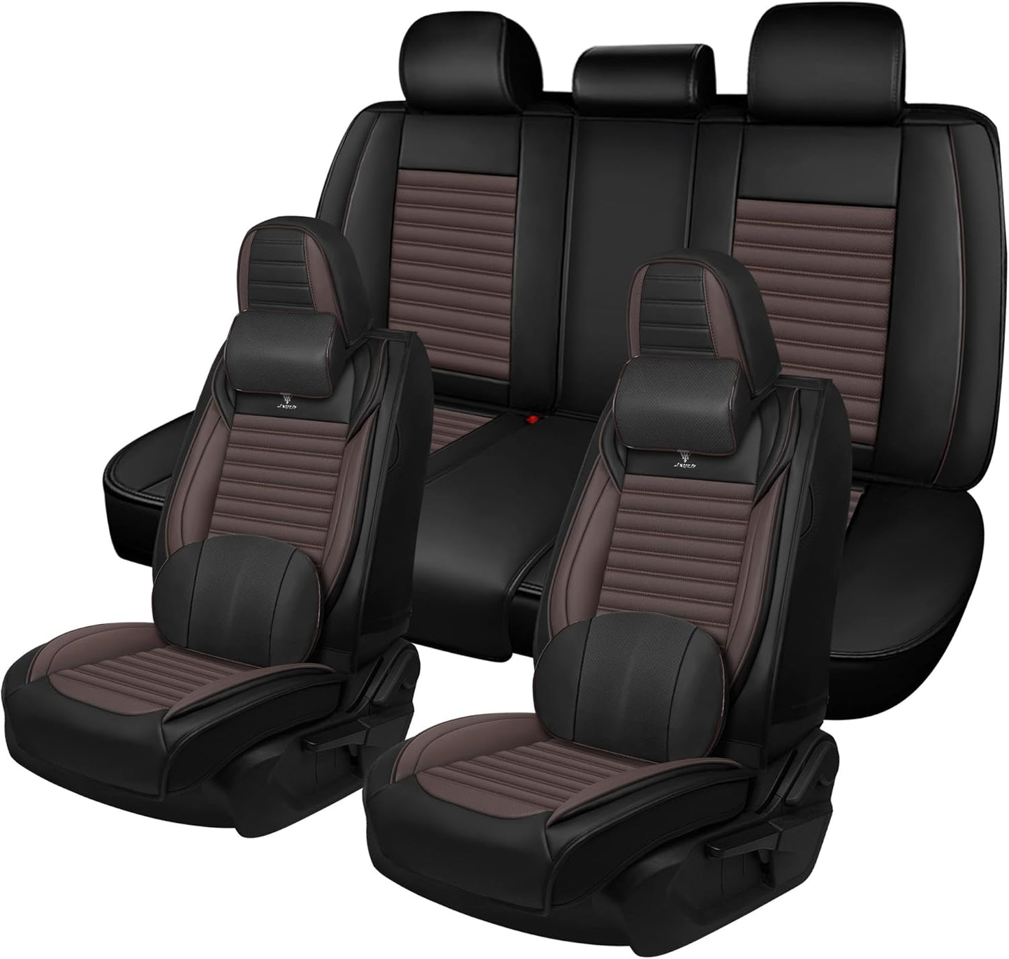Seat Covers Fit for Mini Convertible 2009-2025 Premium Leather Car Seat Covers, Waterproof Non-Slip and Airbag Compatible, Fashion Car Seat Protector (Black Red,Front Set with Pillow)