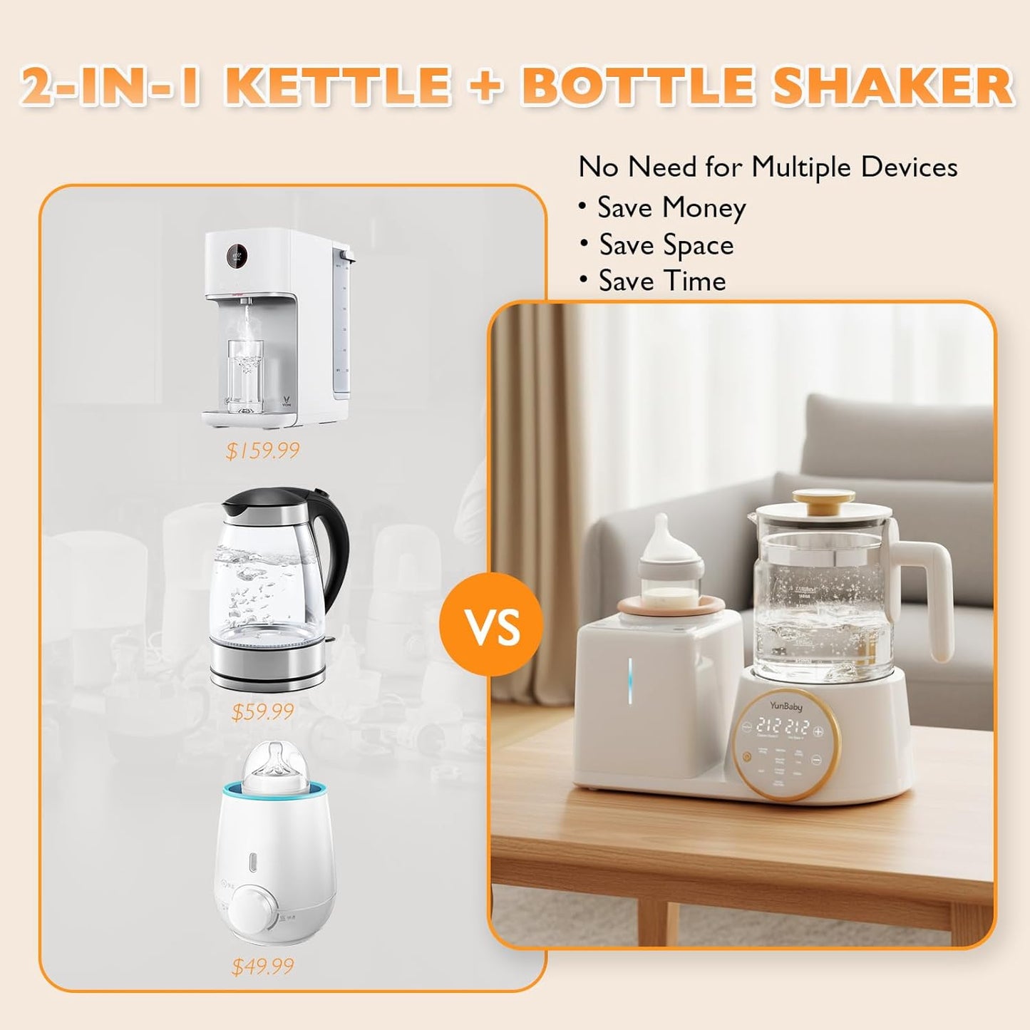 2-in-1 Baby Bottle Warmer & Formula Maker with Electric Kettle, Automatic Rotating Bottle Shaker, Fast Heating Water Warmer with Temperature Control for Formula, Breastmilk & Night Feeding