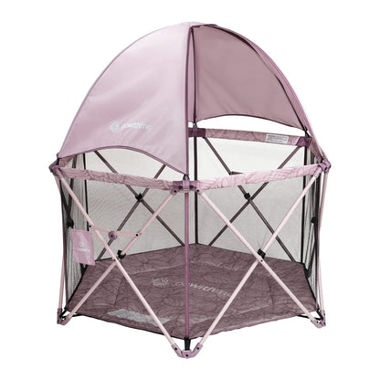 Baby Delight Go With Me Eclipse Mesh Portable Playard | Playpen | Sun Canopy | Indoor and Outdoor | Watercolor Stripe Base