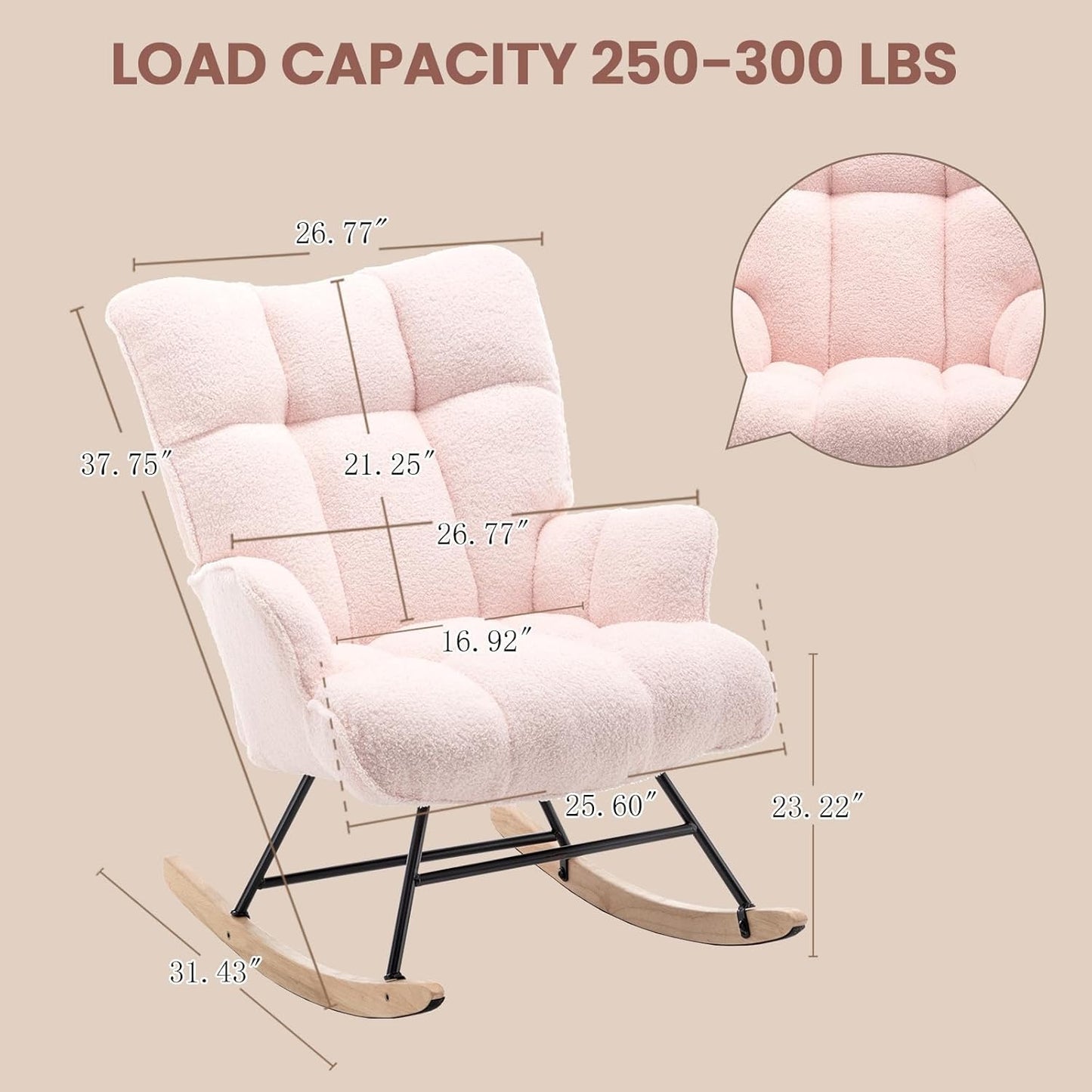 SAETSFEG Nursery Rocking Chair Teddy, Upholstered Glider Rocker with High Backrest, Comfortable Stylish Accent Armchair with Padded Seat for Living Rooms, Bedrooms, Offices, Colorful