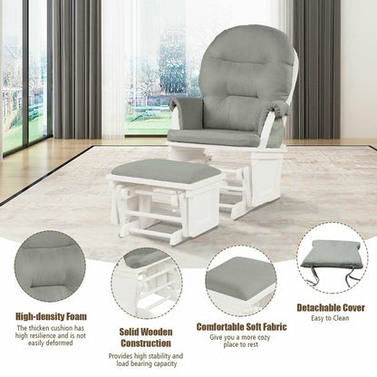 Costzon Baby Glider and Ottoman Cushion Set, Wood Baby Rocker Nursery Furniture for Napping, Nursing, Reading, Upholstered Comfort Nursery Chair w/Padded Armrests & Detachable Cushion (Light Grey)