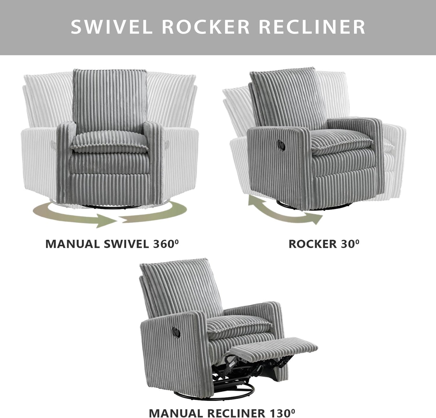 Oxford Baby Uptown Upholstered Glider Recliner Rocking Chair 360° Swivel for Nursery and Living Room - Boucle White