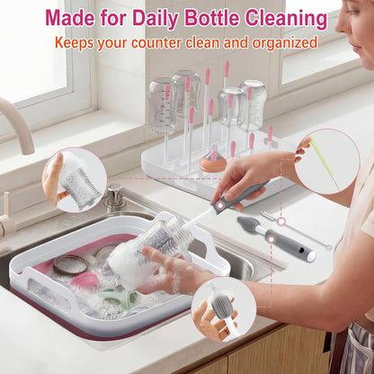 Yecuip Collapsible Wash Basin for Baby Bottles with Drying Rack – 2.4 Gallon Foldable Dish Tub with Handles, Portable RV Camping Sink & Space-Saving Wash Bin with Lid for Kitchen, Travel & Outdoor