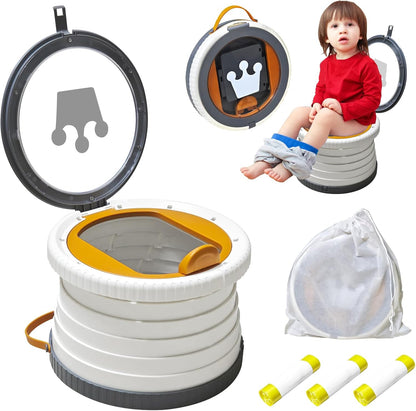 Portable Potty Chair for Toddlers with Splash-Proof Design, Foldable Travel Potty with Bag & 30 Refills - Kids Toilet for Car, Camping, Indoor - Easy Clean Baby Potty Training Seat(Red-blue)