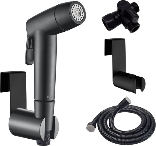 Handheld Bidet Sprayer for Toilet, Dual Spray Modes with Lockable Push Button, High Pressure Bathroom Sprayer, No-Drill Toilet Tank Mount, Stainless Steel Hose Set, Black Finish
