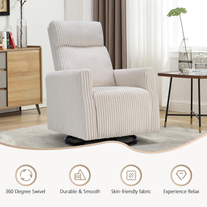 CANMOV Swivel Rocker Chair for Nursery, Swivel Accent Chair with High Back and Arms, Corduroy Glider Chair for Living Room Bedroom Nursery, Grey
