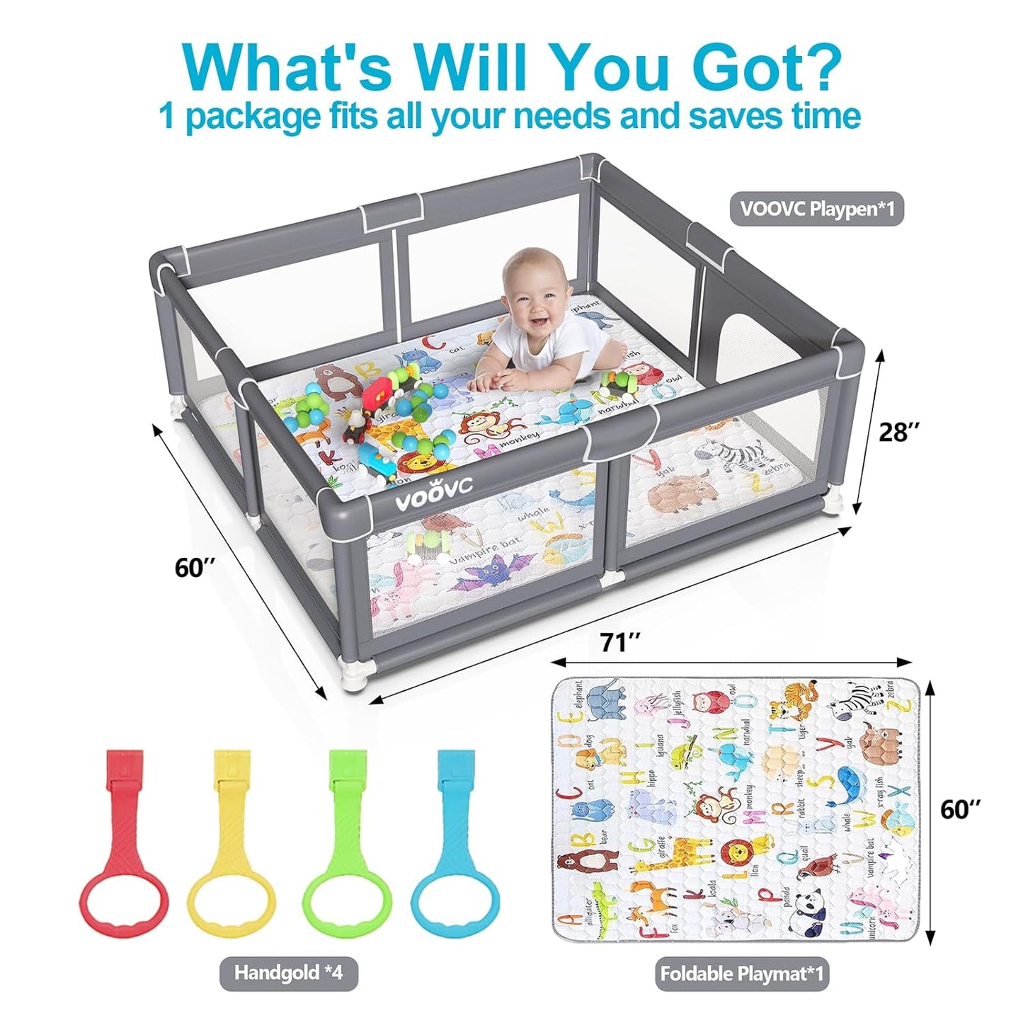 Premium Baby Playpen with Mat, 71x60 Inches Extra Large Playpen for Babies and Toddlers, Indoor & Outdoor Activity Center, Safety Baby Play Pen with Gate Prints