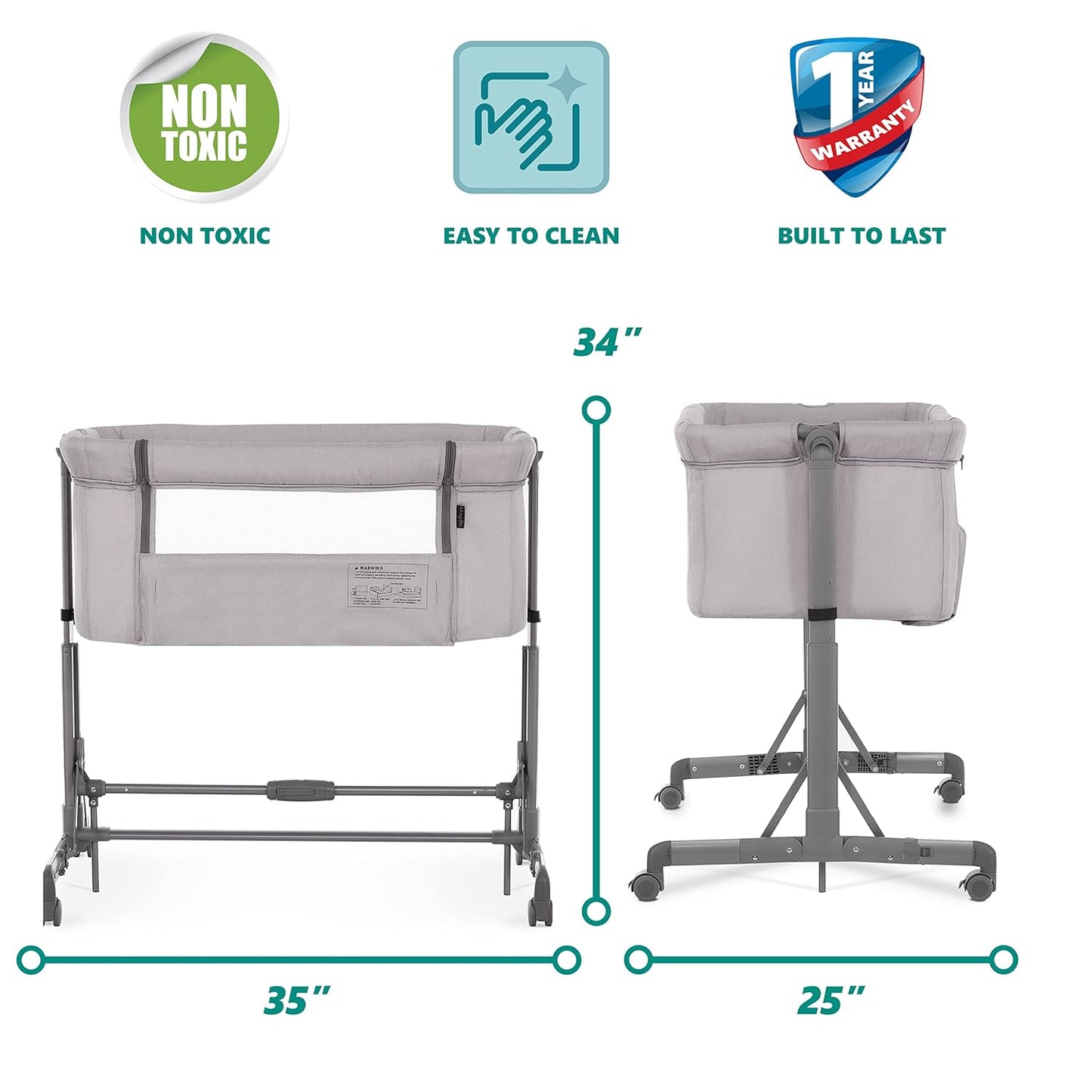 Dream On Me Zimal Bassinet & Bedside Sleeper/Breathable Mesh Panels/Airflow & Easy Visibility/Adjustable Height Options/Lightweight/Mobile/BSA Certified/Mint