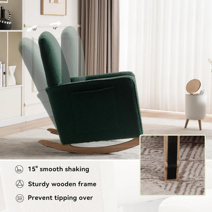 FOXHUNTER Rocking Chair Nursery with Adjustable Footrest and High Backrest, Upholstered Glider Chairs with Side Pockets for Nursery, Rocker Armchair Indoor for Living Room,Beige