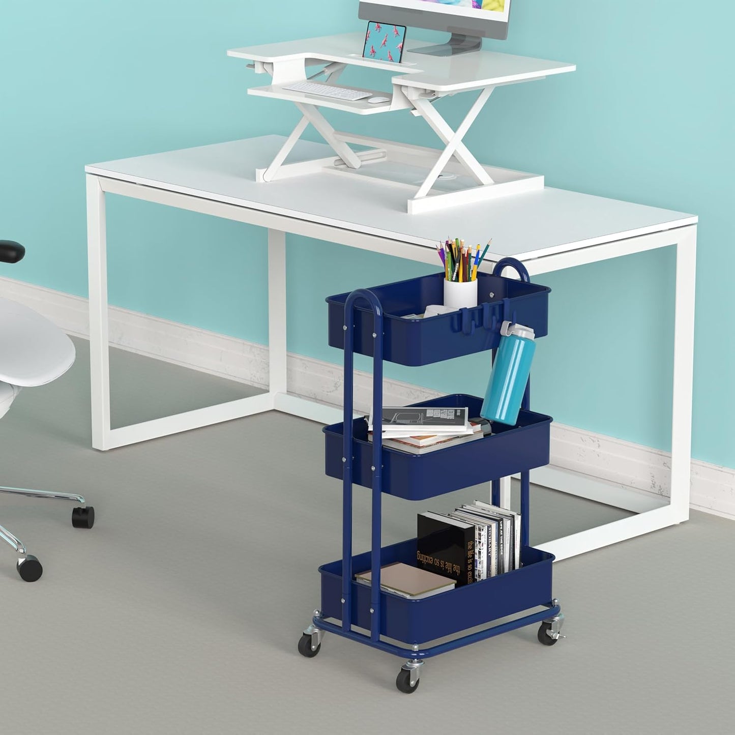 Simple Houseware 3-Tier Heavy Duty Metal Utility Rolling Cart, White