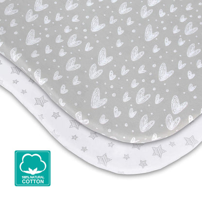 Bassinet Sheets Fit for Simmons Kids By The Bed City Sleeper Bassinet(Twins), Moses Basket and Hospital Bassinet, 100% Cotton, 2 Pack, Gray and White Print - Colors A