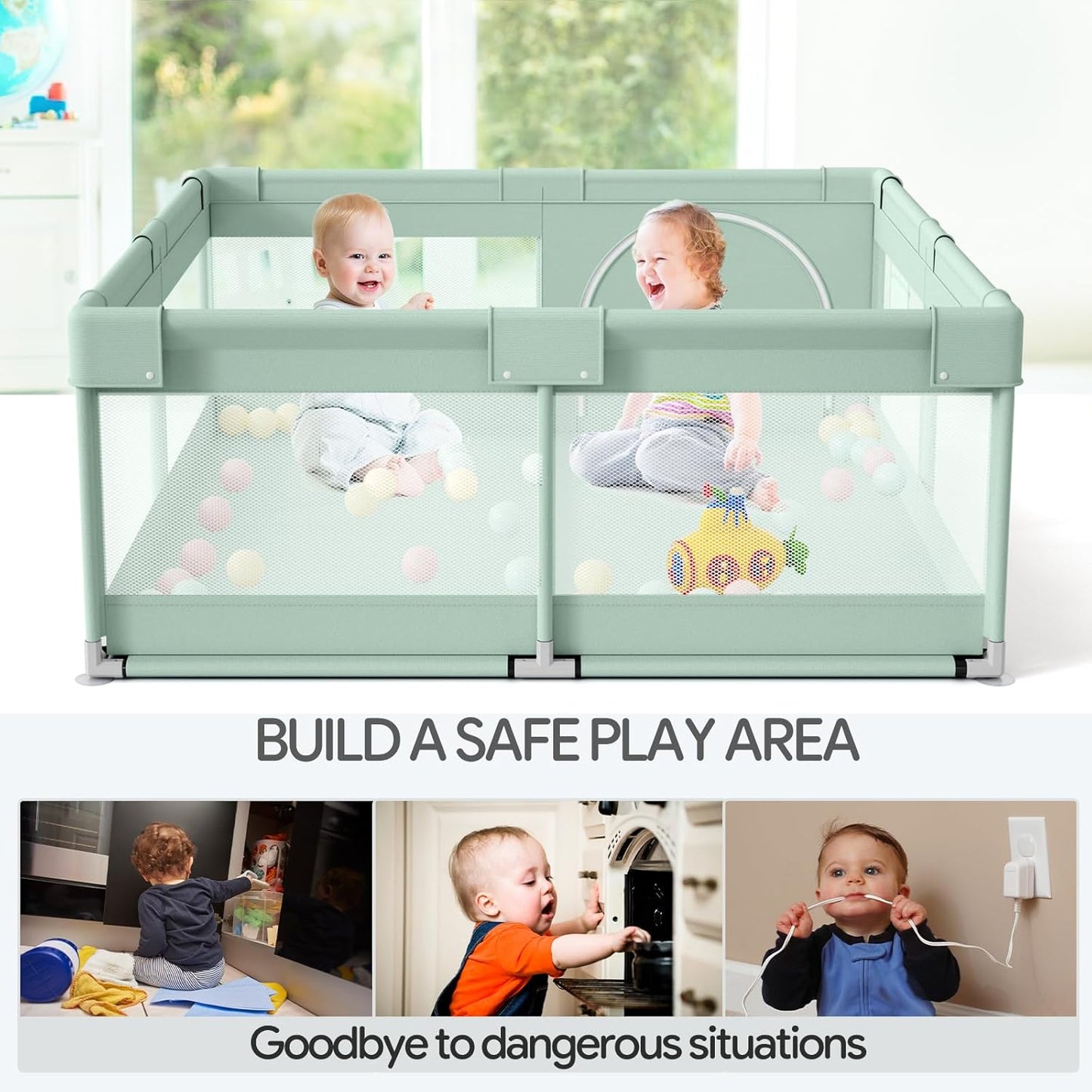 Fodoss Baby Playpen 50×50in, Small Play Pen for Babies and Toddlers, Playpen for Apartment, Play Yard, Activity Fence, Baby Playard with All-Side Mesh, Pull Rings