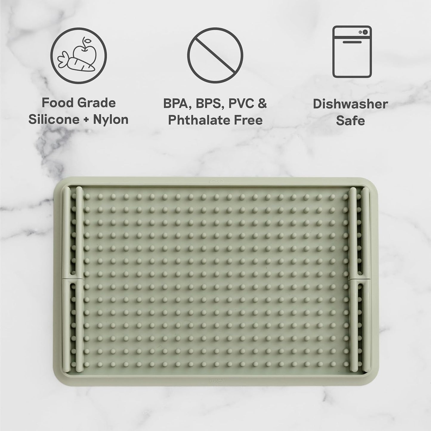 ezpz Drying Rack (Sage) - Silicone Dish Drying Rack with Suction Base - Adjustable Pegs - Odor-Resistant - Dry + Store Baby/Toddler Gear