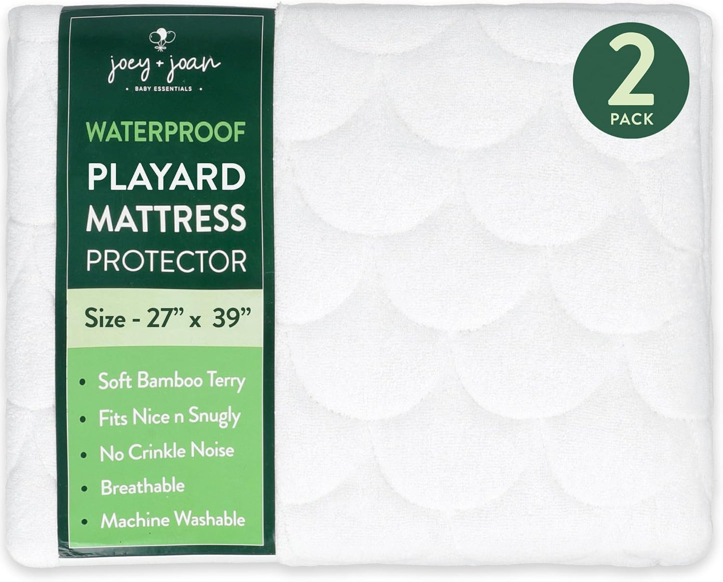 Joey + Joan Waterproof Bassinet Mattress Pad Cover 19" x 32" for Cowiewie Bedside Sleeper Bassinet Sheets – Made from Ultra Soft Bamboo Viscose Terry – 2 Pack
