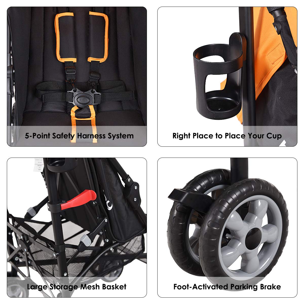 BABY JOY Lightweight Stroller, Compact Travel Stroller, Infant Stroller w/Adjustable Backrest & Canopy, Cup Holder, Storage Basket, 5-Point Harness, Easy Fold, Umbrella Stroller for Toddler, Black
