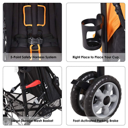 BABY JOY Lightweight Stroller, Compact Travel Stroller, Infant Stroller w/Adjustable Backrest & Canopy, Cup Holder, Storage Basket, 5-Point Harness, Easy Fold, Umbrella Stroller for Toddler, Black