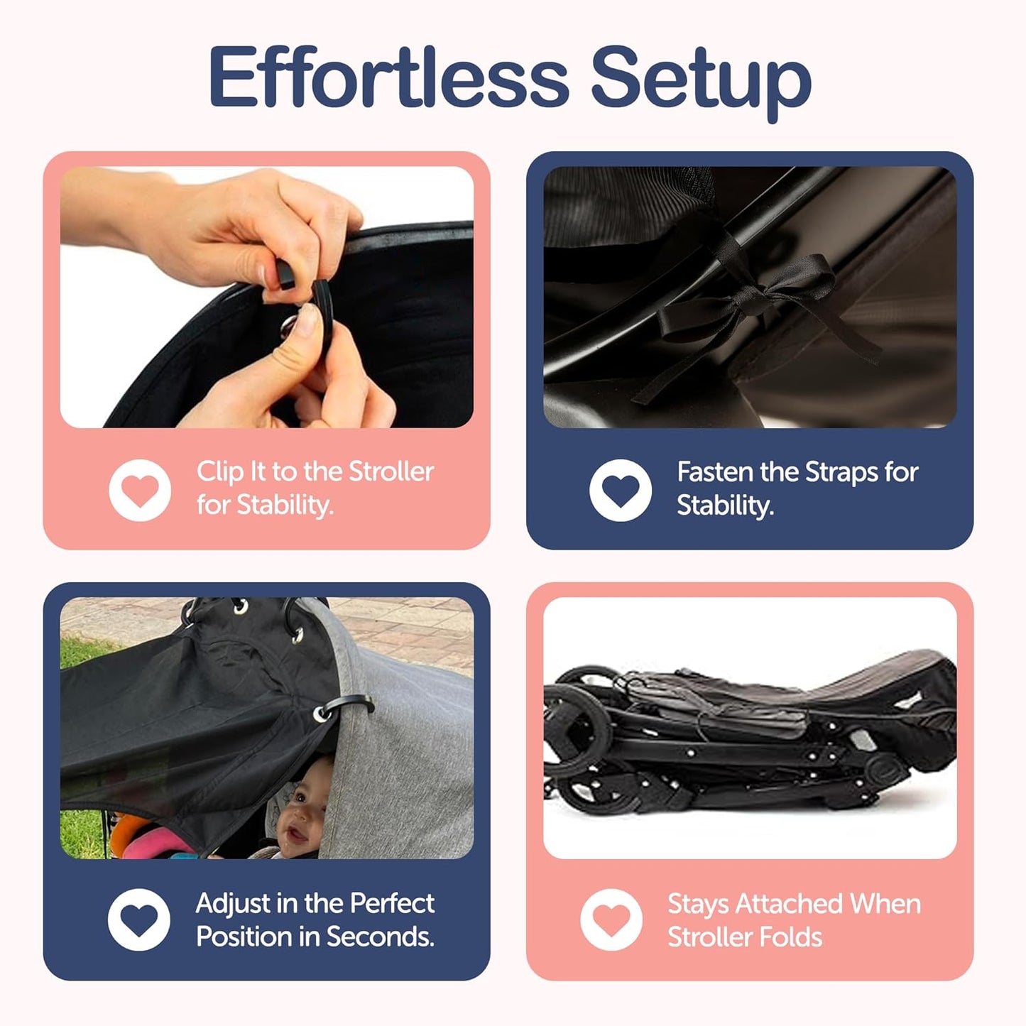 Stroller Sun Shade Extender – Universal Clip-On Baby Stroller Sun Shade Cover, UV Protection, Breathable See-Through Mesh, Adjustable Fit, Large Black