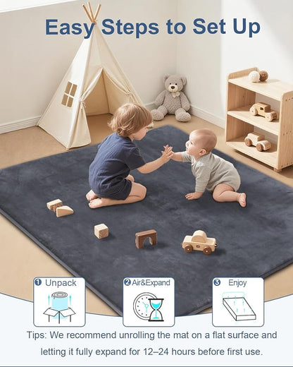SEPARO Thick Baby Play Mat for Floor,50 x 50 Playpen Mat,Tummy Time Foam Mats,Ultra Soft Support & Plush Feel,Easy Care with Non-Slip Cushioned for Infant,Kids and Toddler Crawling, Dark Grey