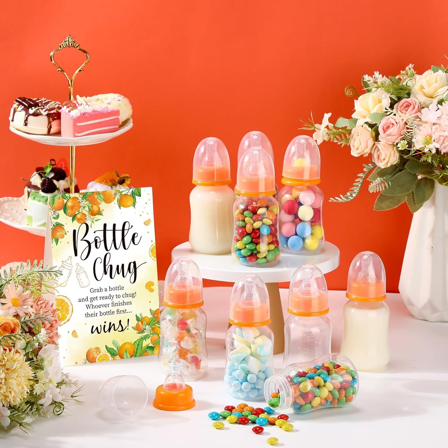 TrelaCo Bottle Chug Baby Shower Game 20 Pcs Baby Bottles Shower Favor with 1 Greenery Theme Sign for Gender Reveal Party Supplies Gifts(Green)