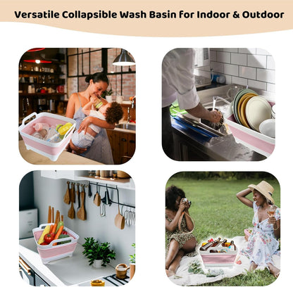 GIMWA Collapsible Wash Basin for Baby Bottles - 2.4 Gallons Portable Wash Bin for RV Camping Sink, Space-Saving Dish Tub (Pink)