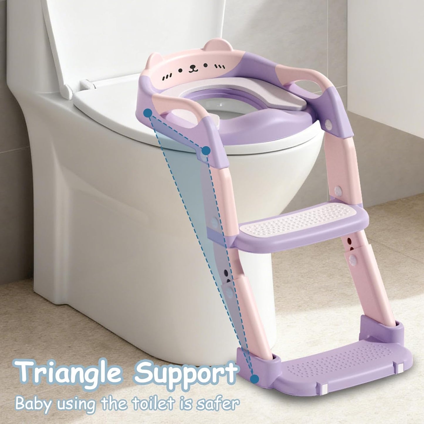 3-in-1 Baby Potty Training Seat with 2 Step Ladder, Splash Guard Anti-Slip Pad, Height Adjustable Toddler Toilet Seat with Soft Cushion for Kids Boys Girls(Grey)